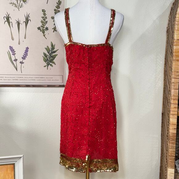 Vintage Silk Sequin Beaded Heart Party Dress Showgirl Retro Romantic Sexy 6 S M - Picture 4 of 8